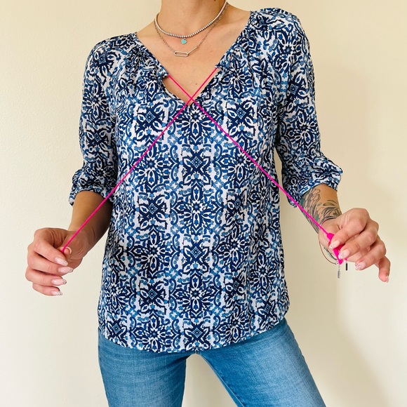 Milly For Design Nation Tassel boho bell sleeve Mosaic Tile Printed blouse Top - Picture 1 of 8